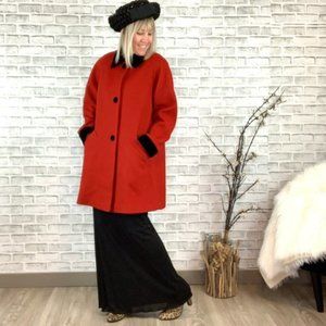 Herman Kay Vibrant Red Wool Velvet Vintage Style Swing Coat